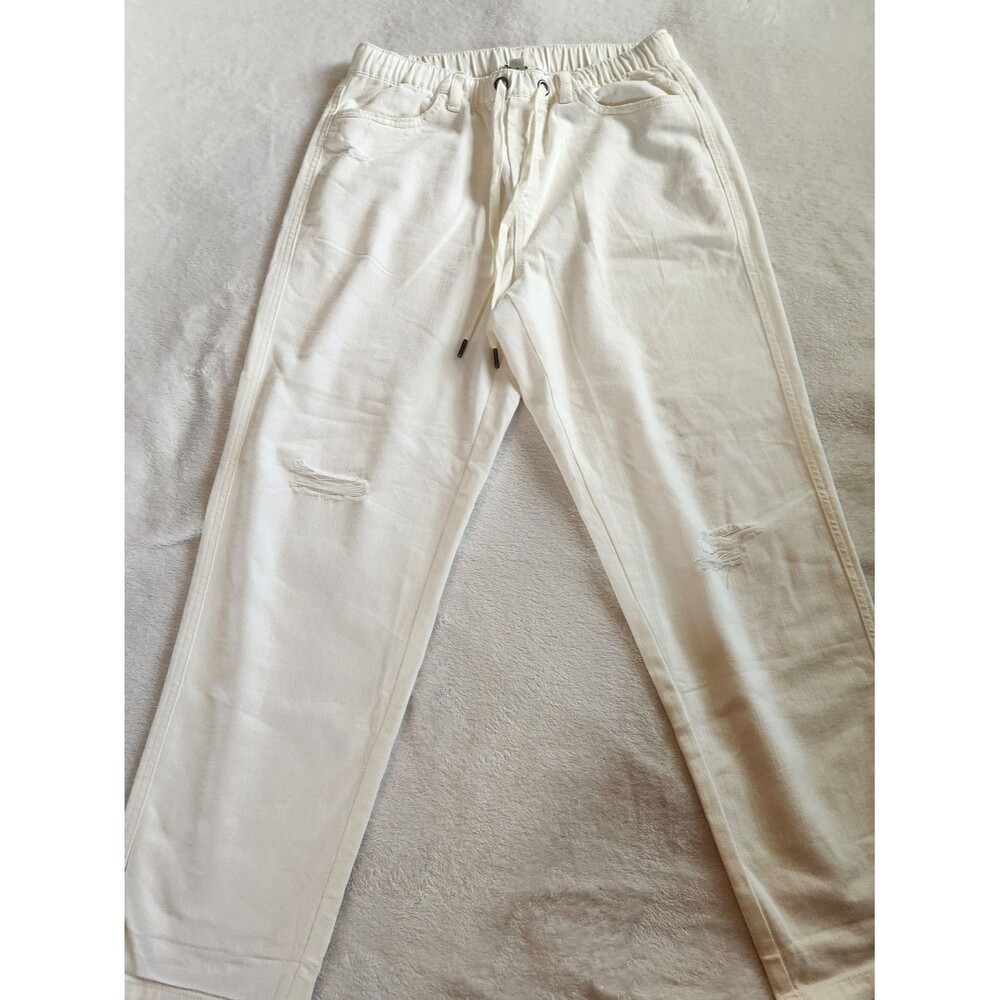 Aerie White Distressed Drawstring Pants Size Medium